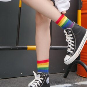 Rainbow Striped Pattern Crew Socks